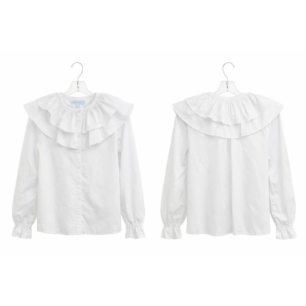 Hill House Home White Ruffle Collar Blouse XS Cotton Button Front Top - Picture 2 of 11